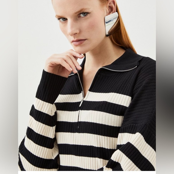 Karen Millen - Viscose blend fly collar rib knit stripe mini dress - Picture 4 of 8